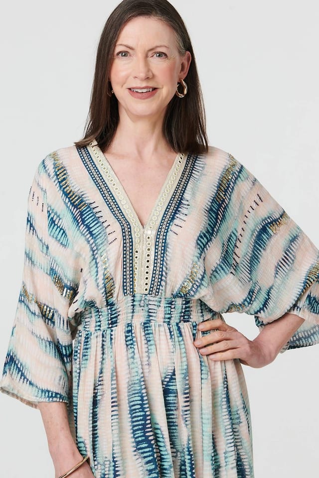 Izabel London Izabel London Women's Printed 3/4 Sleeve Empire Maxi Dress in Blue - 2