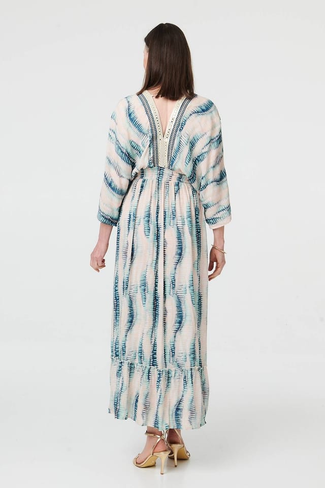 Izabel London Izabel London Women's Printed 3/4 Sleeve Empire Maxi Dress in Blue - 3