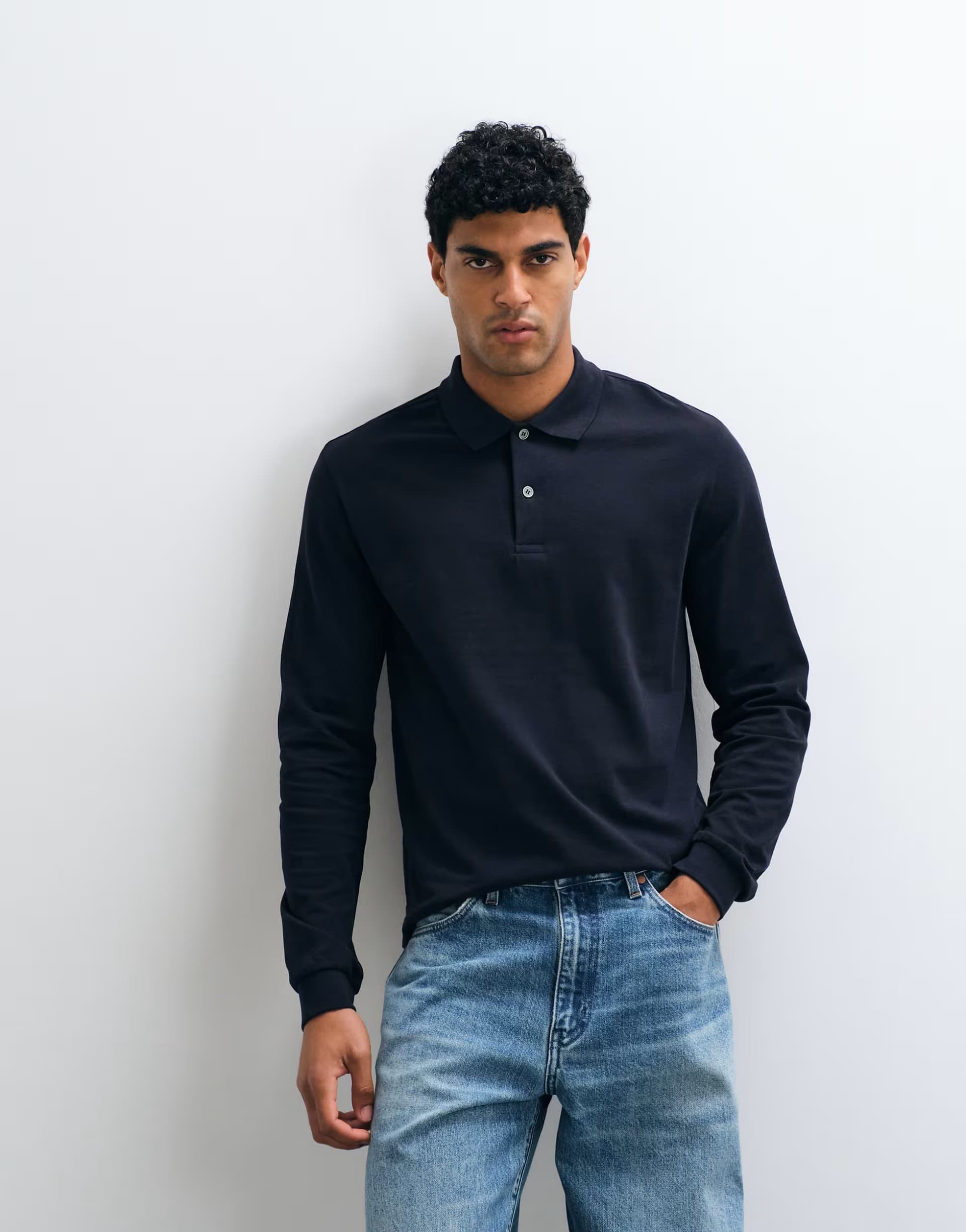 ASOS ASOS Dark Blue Cotton Long Sleeve Polo Shirt