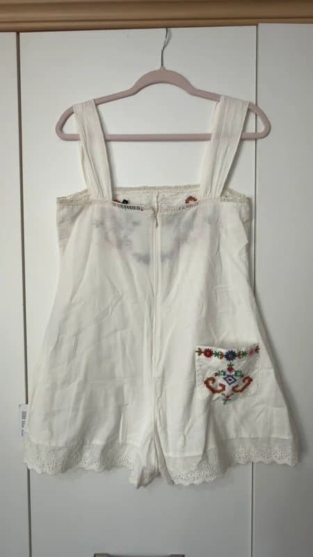 ASOS Design White Playsuit with Embroidery - UK 8