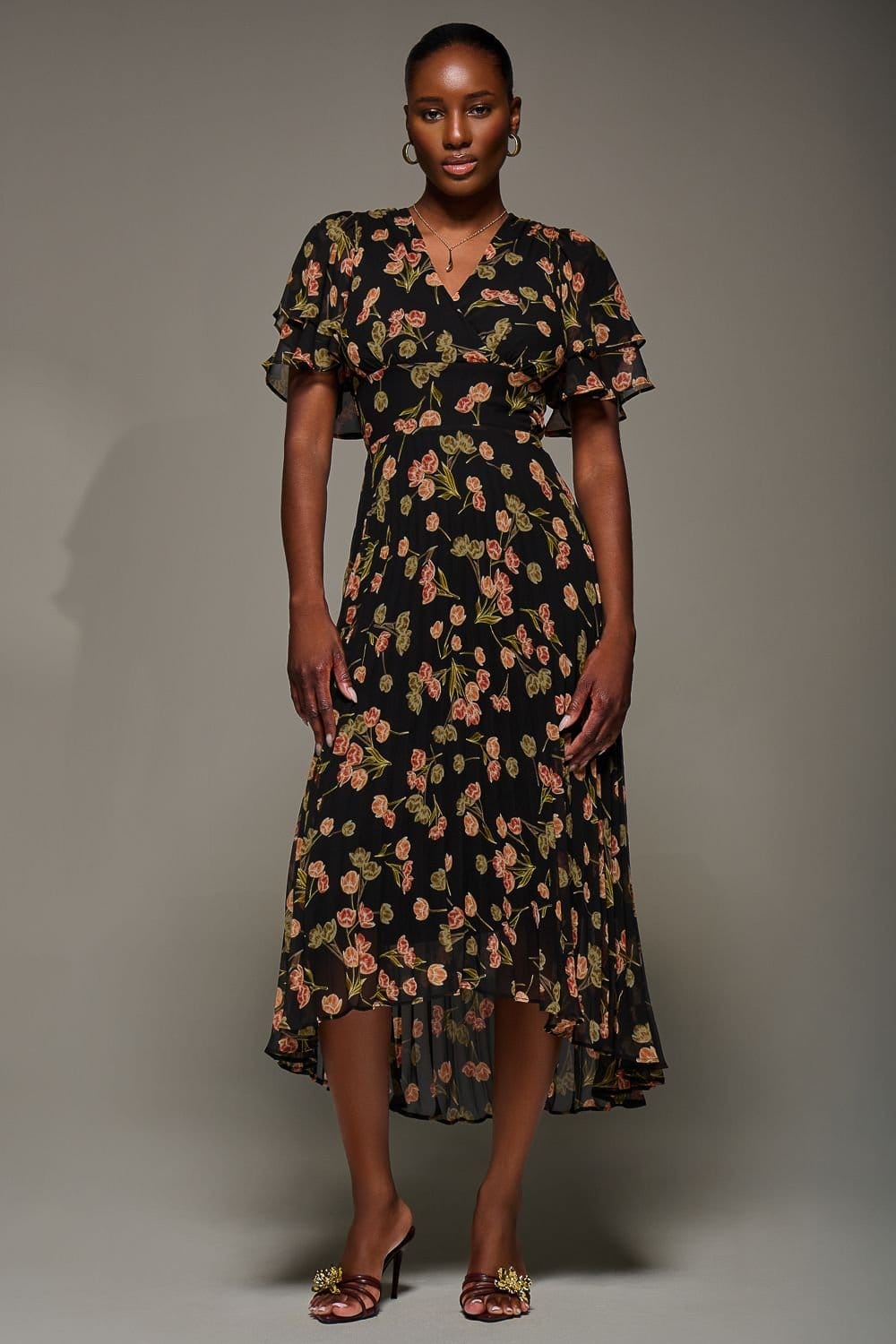 Jolie Moi Jolie Moi Women's Angel Sleeve Pleated Chiffon Midi Dress - 4