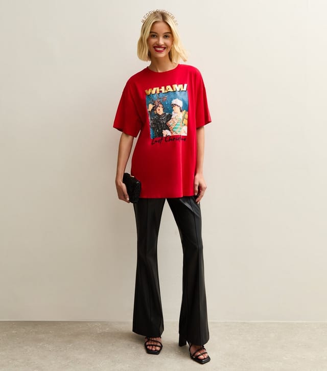 New Look Women's Bright Red Christmas Wham! Print Oversized T-Shirt New Look - 2