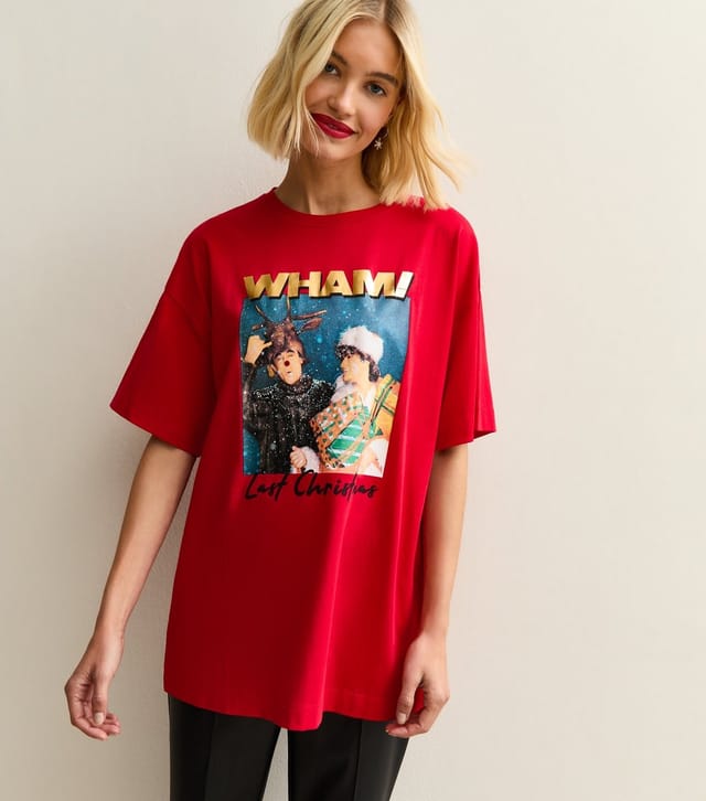 New Look Women's Bright Red Christmas Wham! Print Oversized T-Shirt New Look - 3