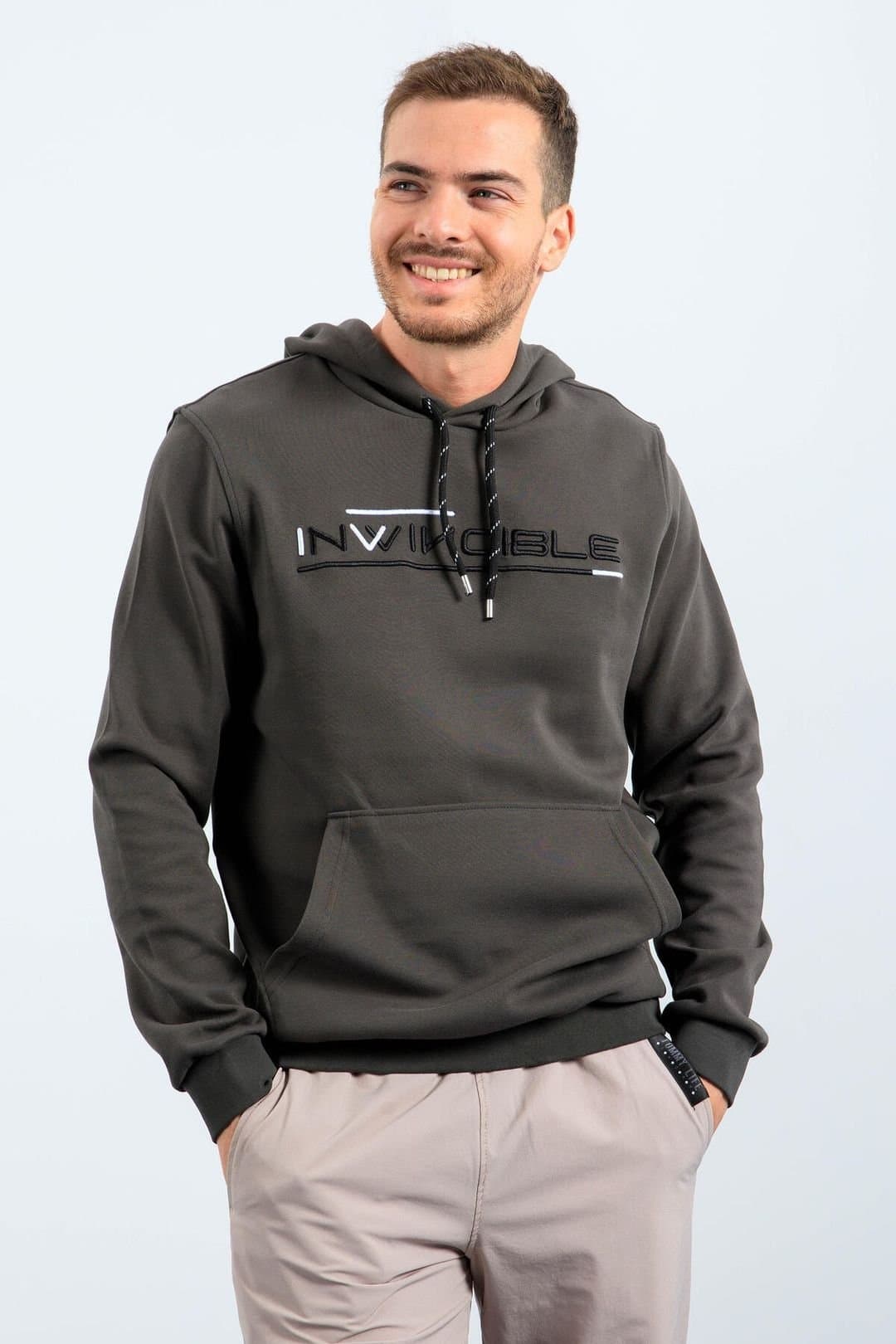 Tommy Life Tommy Life Men's Printed Hooded Sweatshirt With Pocket in Dark Grey