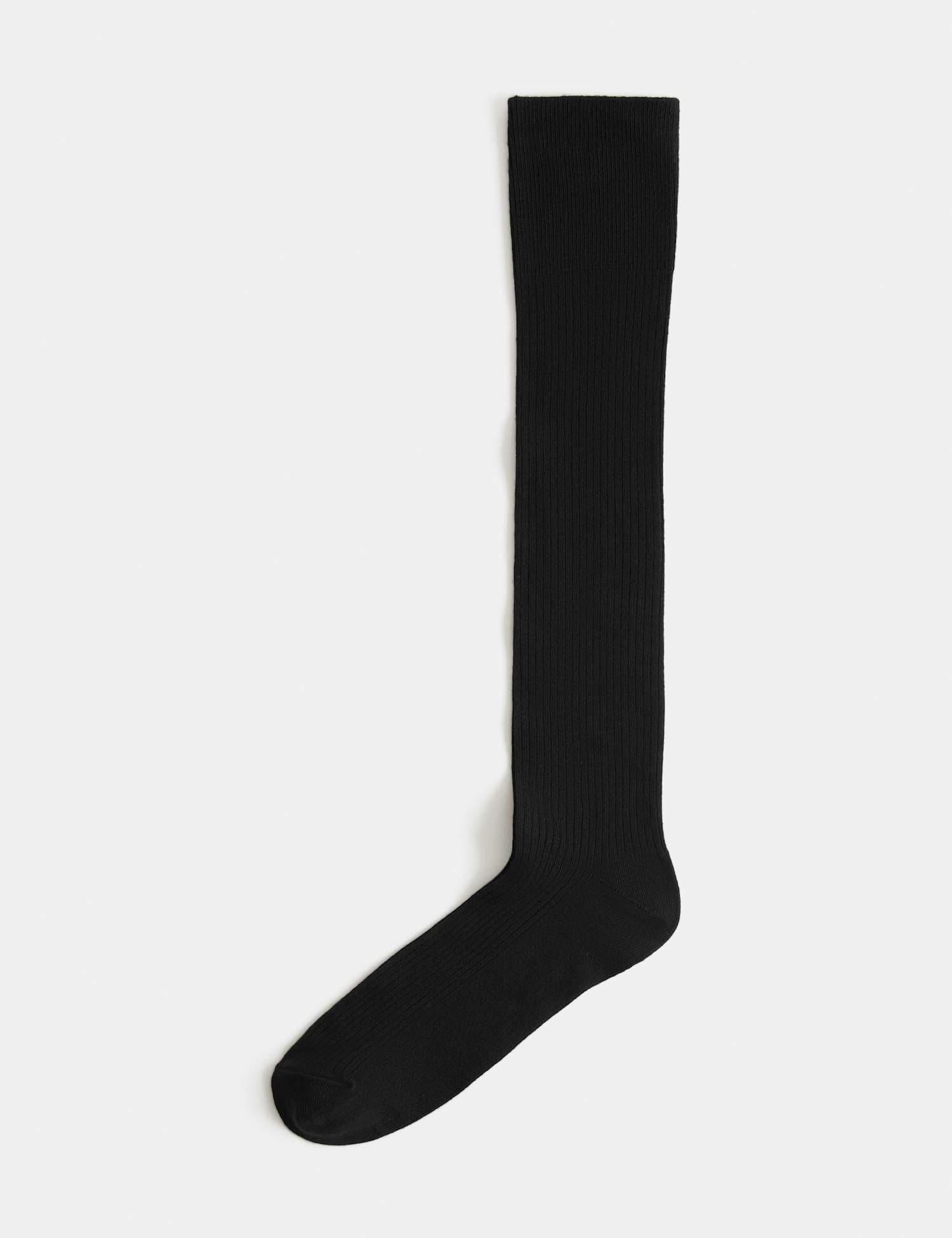 Marks & Spencer M&S Supersoft Ribbed Knee High Socks Black