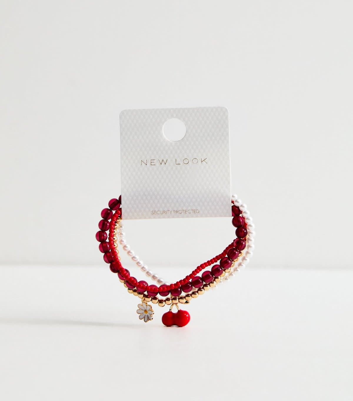 New Look New Look Red Stretchy Beaded Charm Bracelets Set