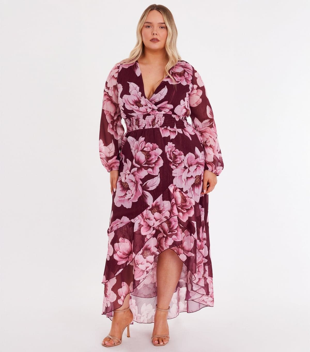 Quiz Women's Curve Dark Red Floral Midaxi Dress Quiz New Look