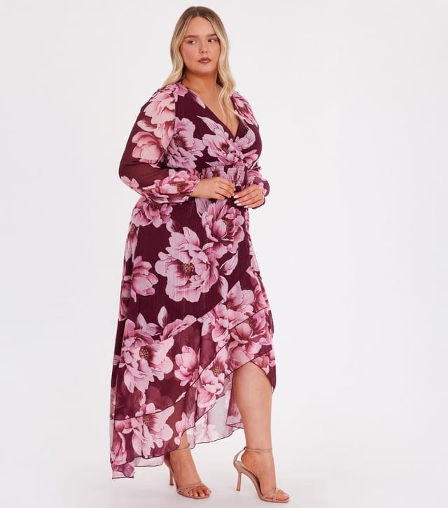 Quiz Women's Curve Dark Red Floral Midaxi Dress Quiz New Look - 2