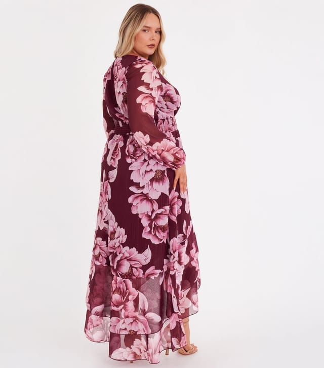 Quiz Women's Curve Dark Red Floral Midaxi Dress Quiz New Look - 3