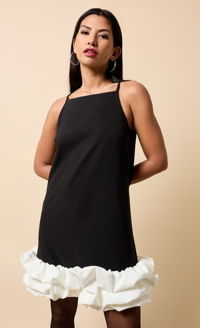 Little Mistress Little Mistress Women's Black & Cream Contrast Hem Mini Dress - 3