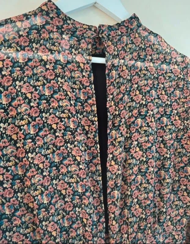 Topshop 🖤 Topshop Vintage Y2K Black Pink Floral Mini Dress Long Sleeve Cottagecore UK 12 🖤
