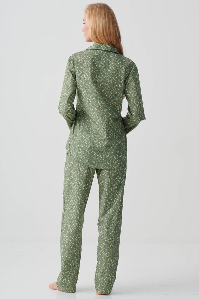 British Boxers British Boxers Women's "Shrub Sage Flower" Crisp Cotton Pyjama Set in Pale Green - 3