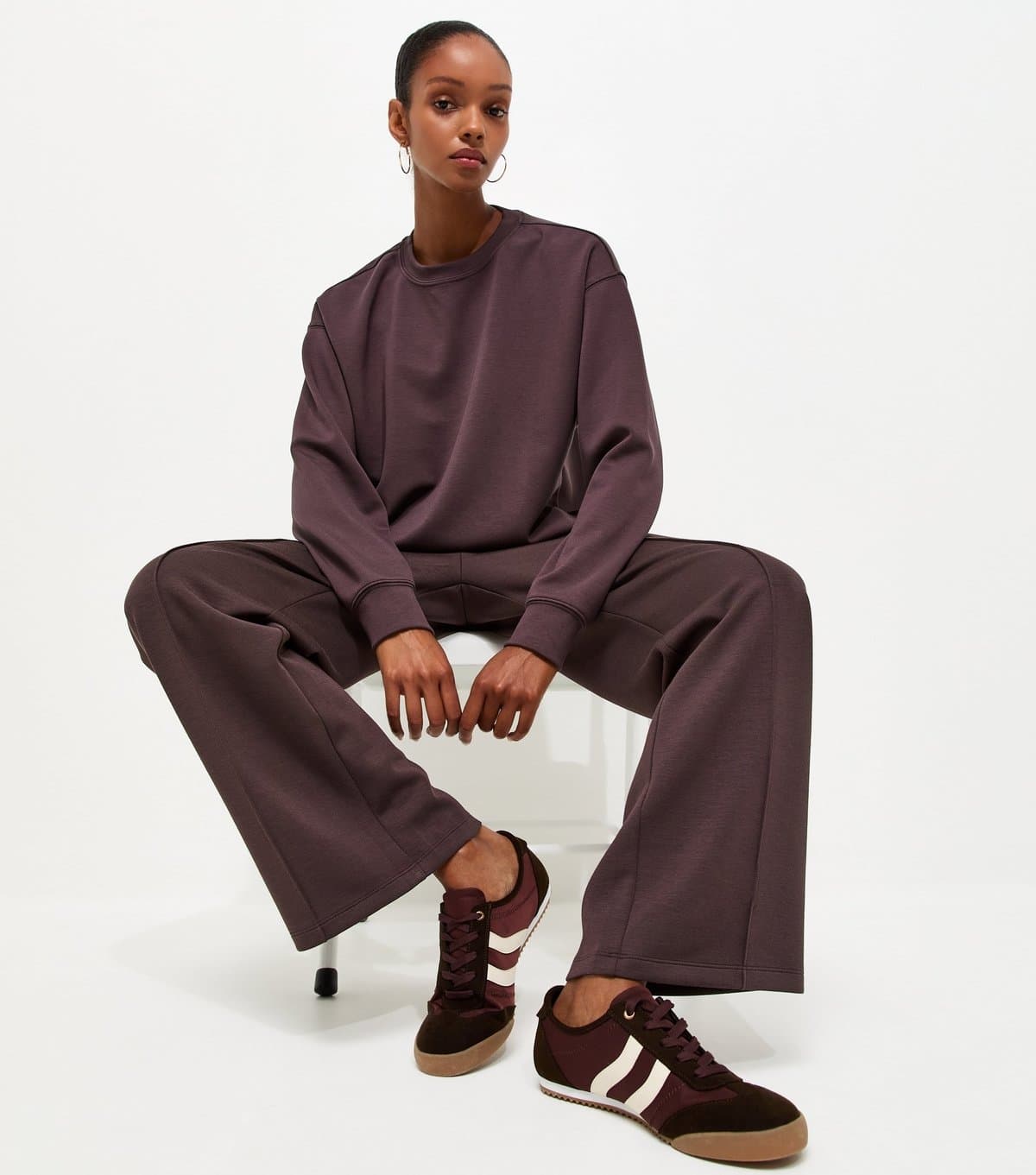 New Look Women's Premium Dark Burgundy Wide Leg Joggers New Look