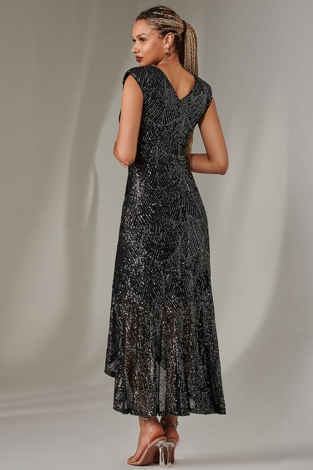 Jolie Moi Jolie Moi Women's Sequin Ruffle Hem Maxi Dress in Metallic Silver - 2