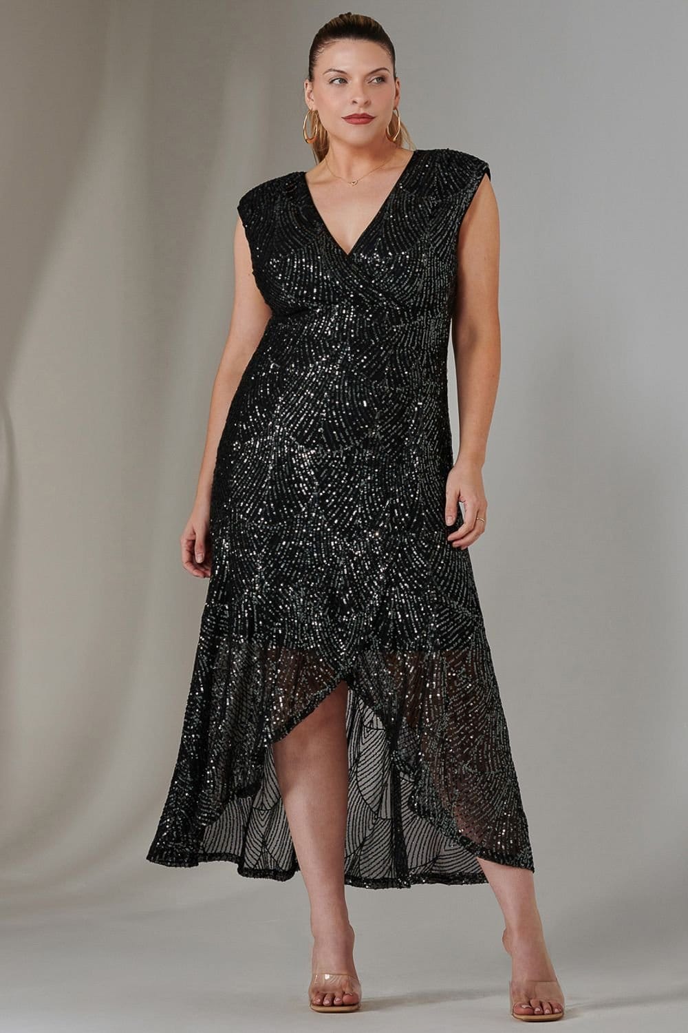 Jolie Moi Jolie Moi Women's Sequin Ruffle Hem Maxi Dress in Metallic Silver - 4