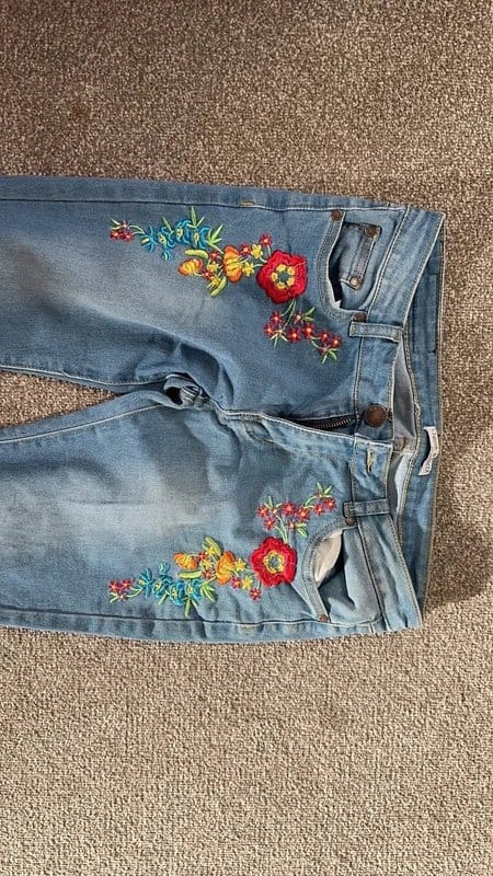 ASOS Blue Denim Skinny Jeans with Floral Embroidery