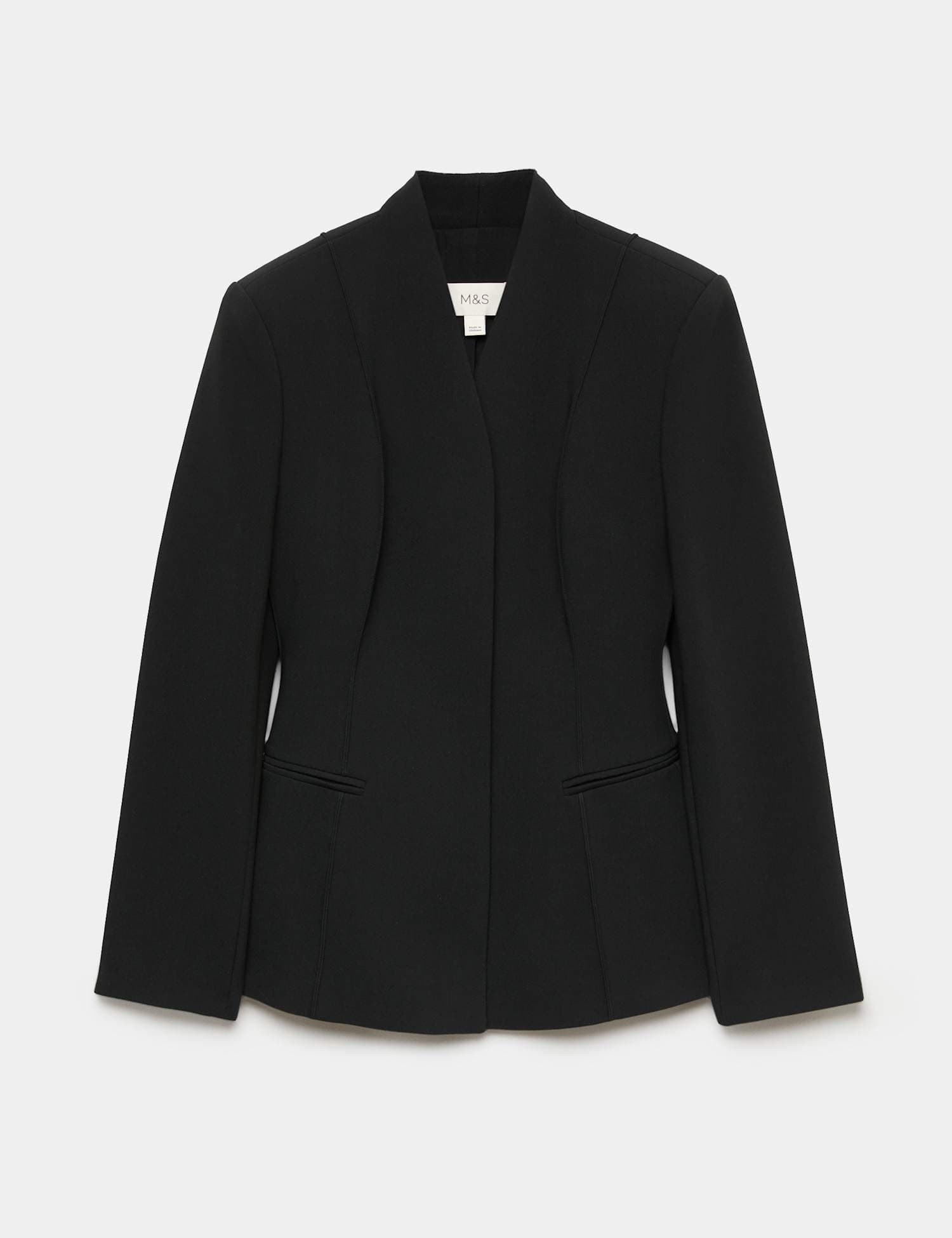 Marks & Spencer M&S Cinched Fitted Collarless Blazer Black