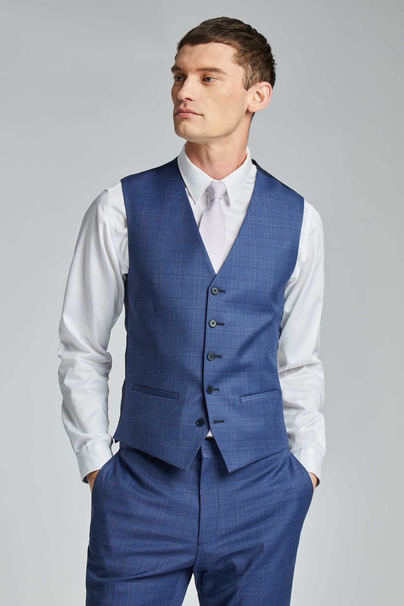 Ted Baker Ted Baker Men's Volan Blue Subtle Check Slim Waistcoat