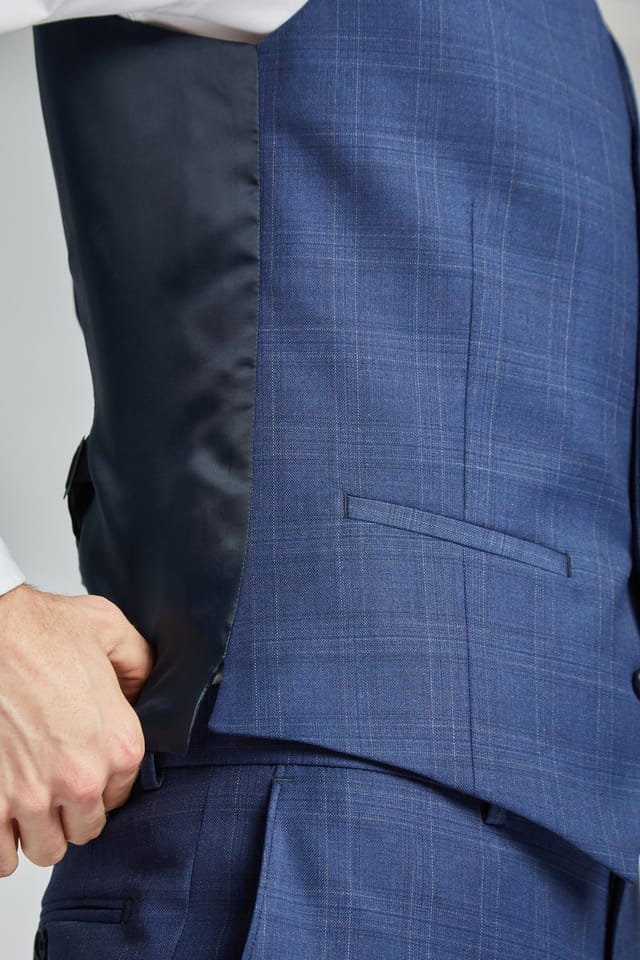 Ted Baker Ted Baker Men's Volan Blue Subtle Check Slim Waistcoat - 2