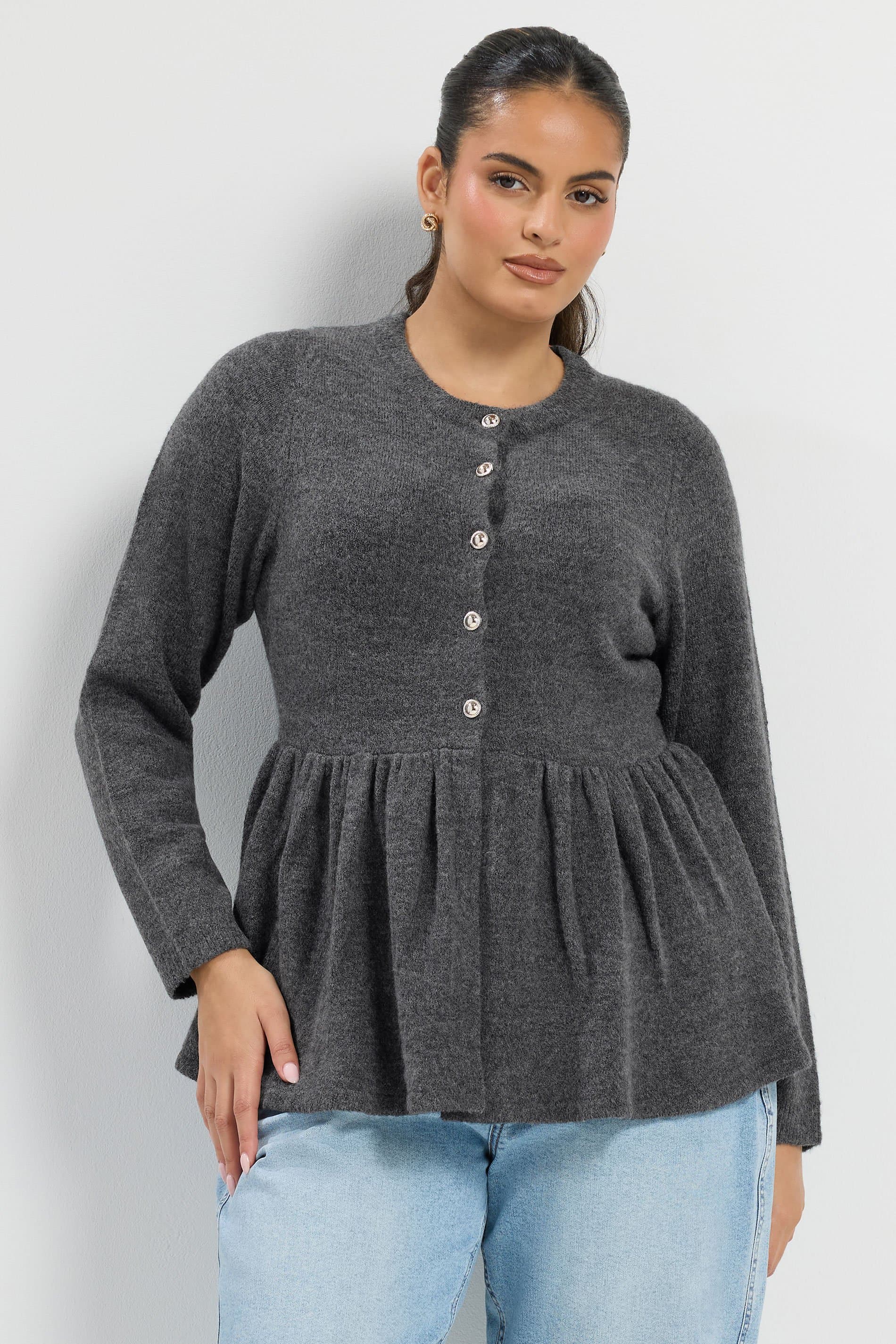 Yours Plus Size Grey Peplum Cardigan