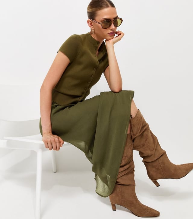 New Look Women's Dark Khaki Chiffon Circle Skirt New Look - 2