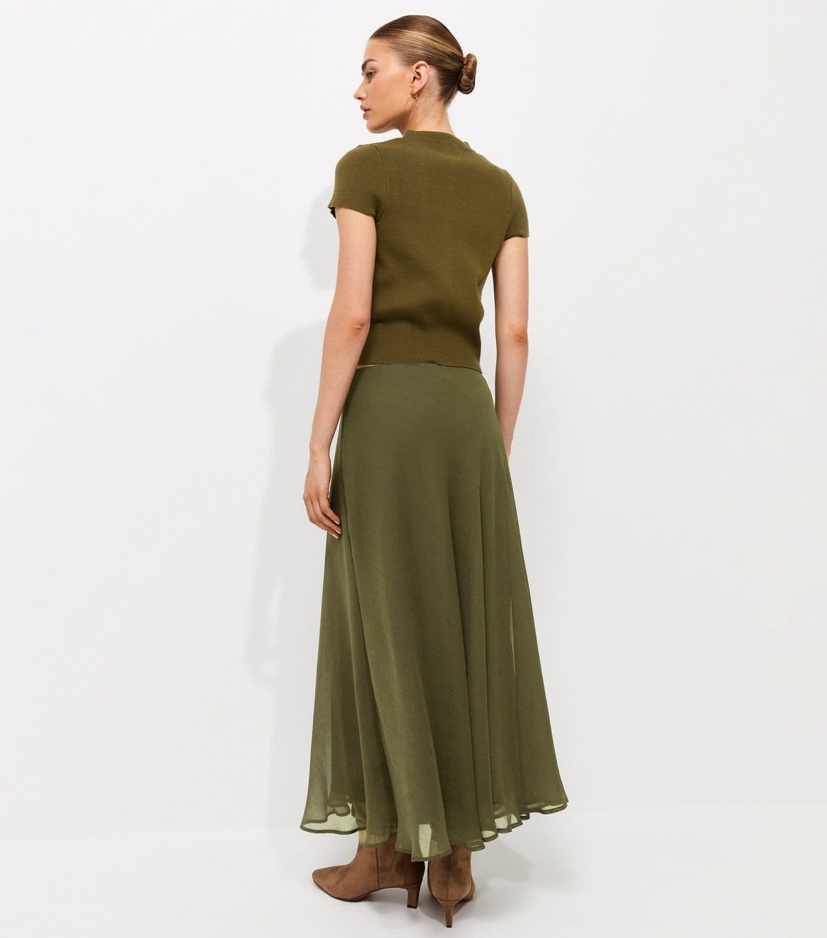 New Look Women's Dark Khaki Chiffon Circle Skirt New Look - 4