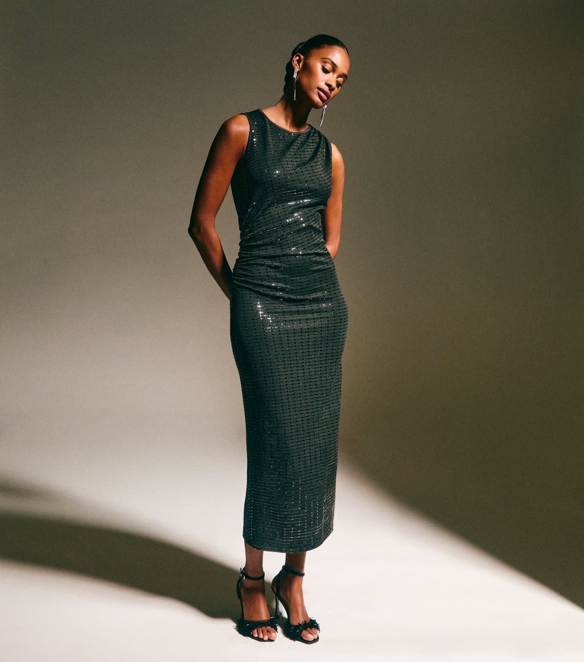 New Look Women's Black Sequin Embellished Midi Dress New Look