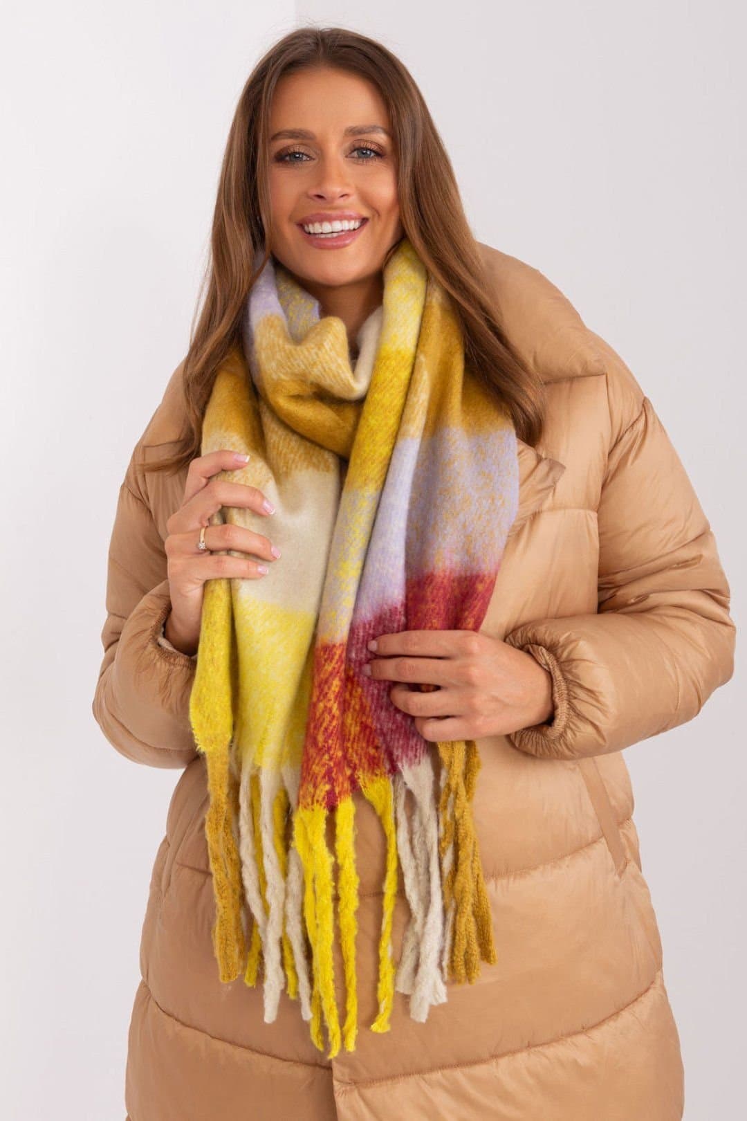 Love Lace Love Lace Yellow Plaid Tassel Scarf for Fall Winter