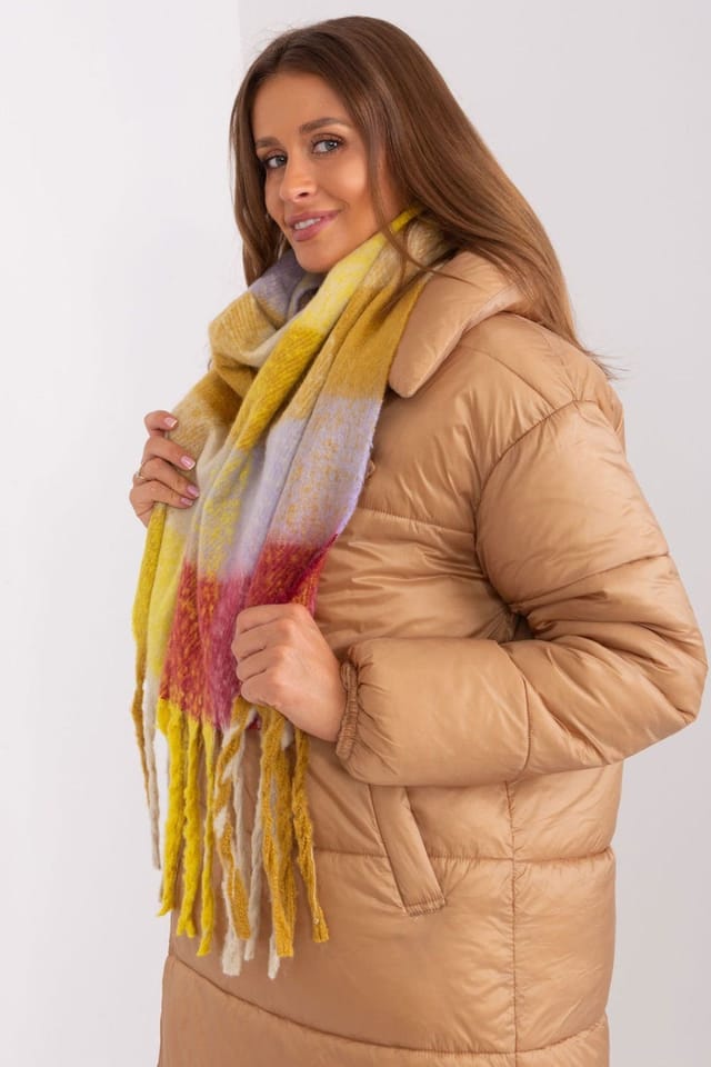 Love Lace Love Lace Women's Long Colorful Plaid Tassel Scarf Polyester for Fall Winter in Yellow - 2