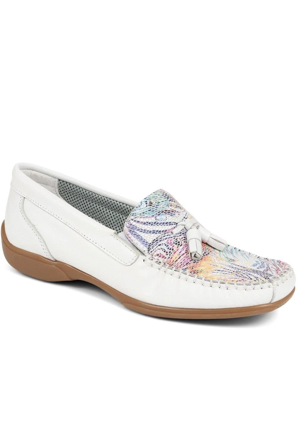 Pavers Pavers Women's Embroided Panel Leather Loafers in White