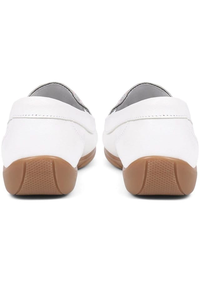 Pavers Pavers Women's Embroided Panel Leather Loafers in White - 3