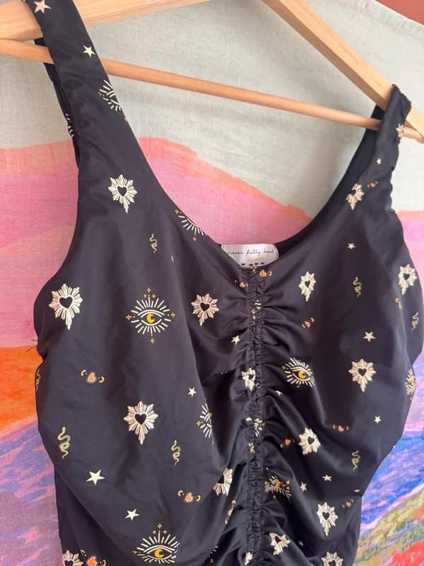 Never Fully Dressed Never fully dressed black moon ruched front bustier sports bra size 18