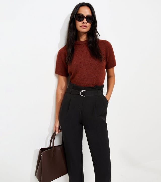 New Look Women's Black Belted Paperbag Waist Trousers New Look - 2