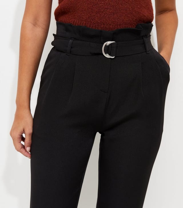 New Look Women's Black Belted Paperbag Waist Trousers New Look - 3