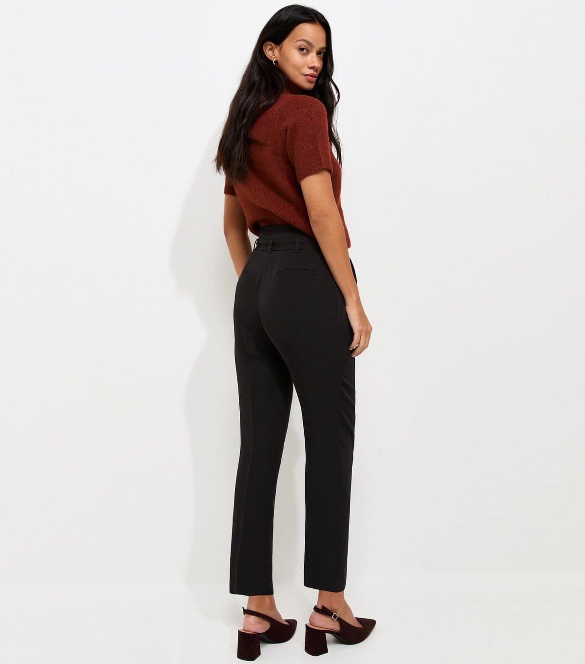 New Look Women's Black Belted Paperbag Waist Trousers New Look - 4