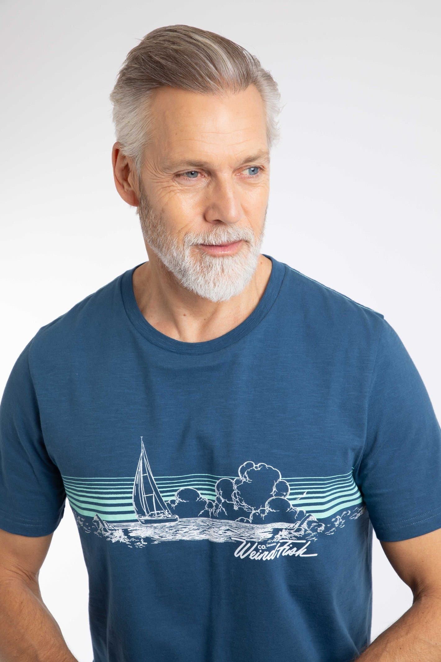 Weird Fish Weird Fish Men's Nautical Sky Front Print Graphic T-Shirt in Bright Blue