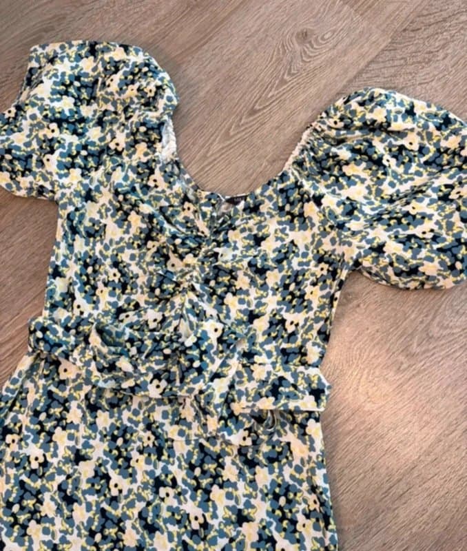 Marks & Spencer M&S Collection Petite Floral Puff Sleeve Midi Dress UK 8 Blue Yellow Tea Dress Cottagecore