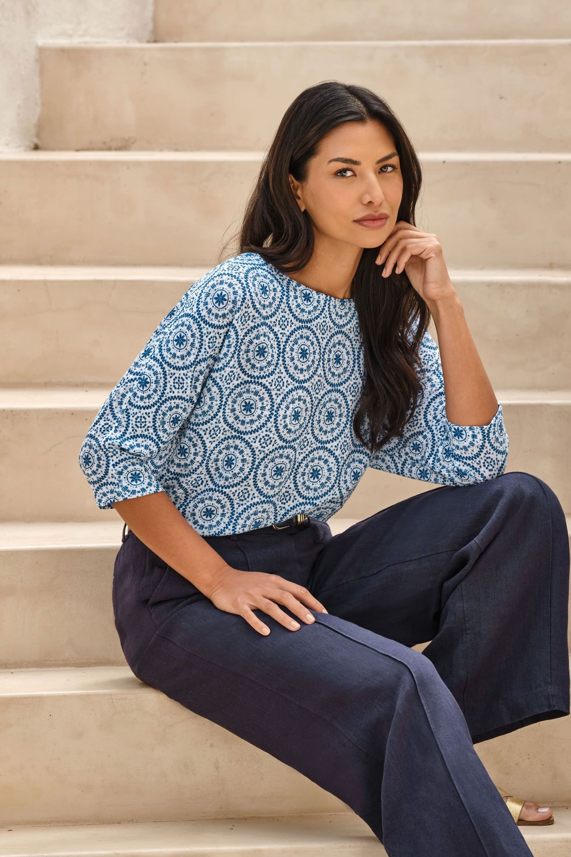 Pure Collection Pure Collection Women's Linen 3/4 Sleeve in Light Blue