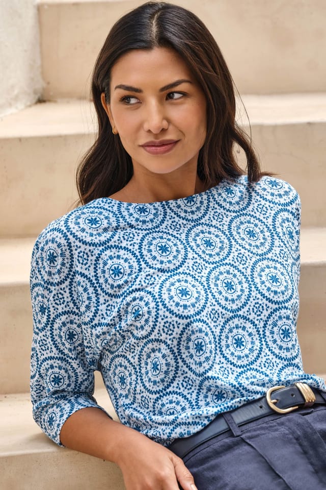 Pure Collection Pure Collection Women's Linen 3/4 Sleeve in Light Blue - 2