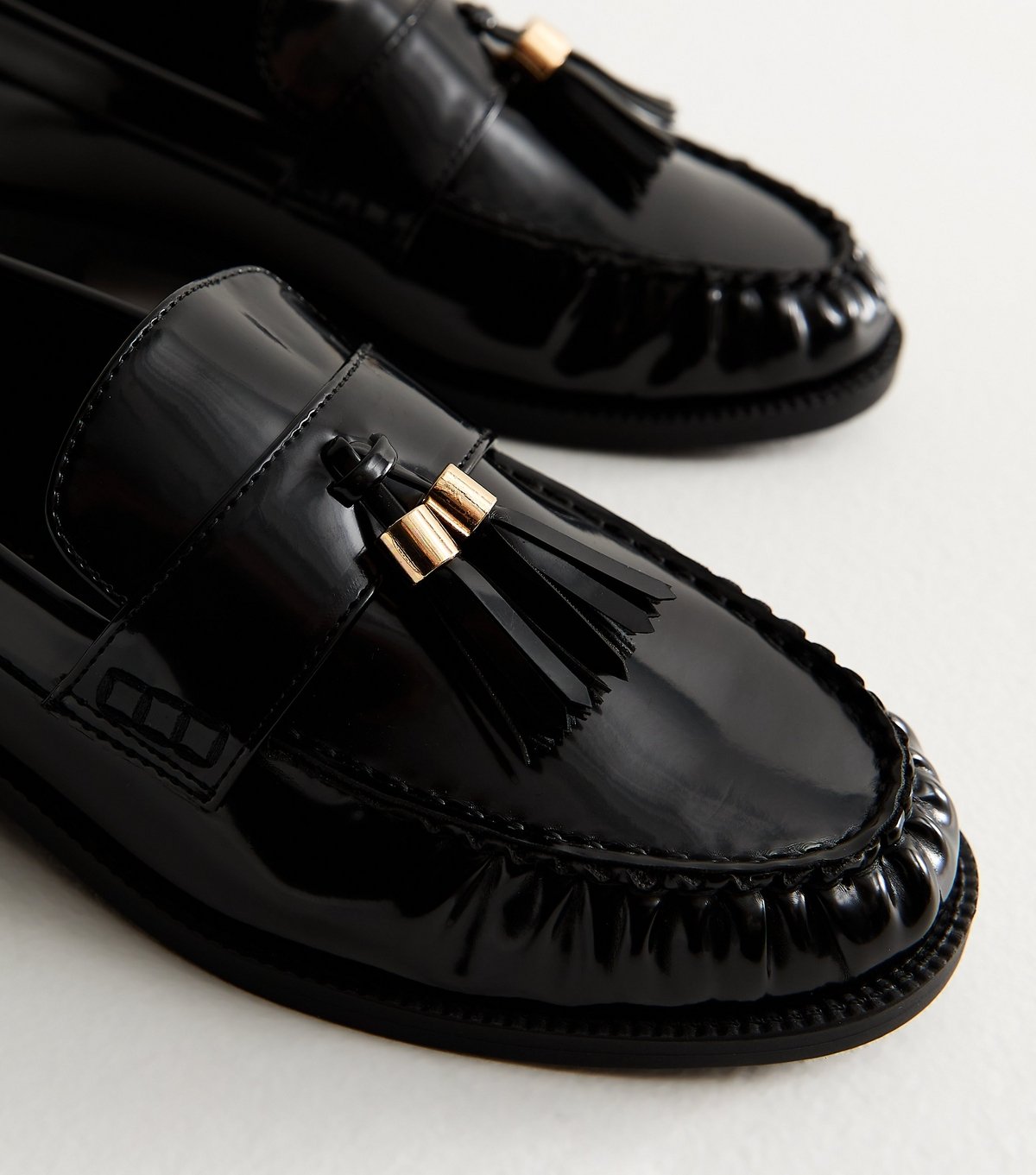 New Look Women's Wide Fit Black Faux Leather Gold Tassel Loafers Vegan New Look - 3