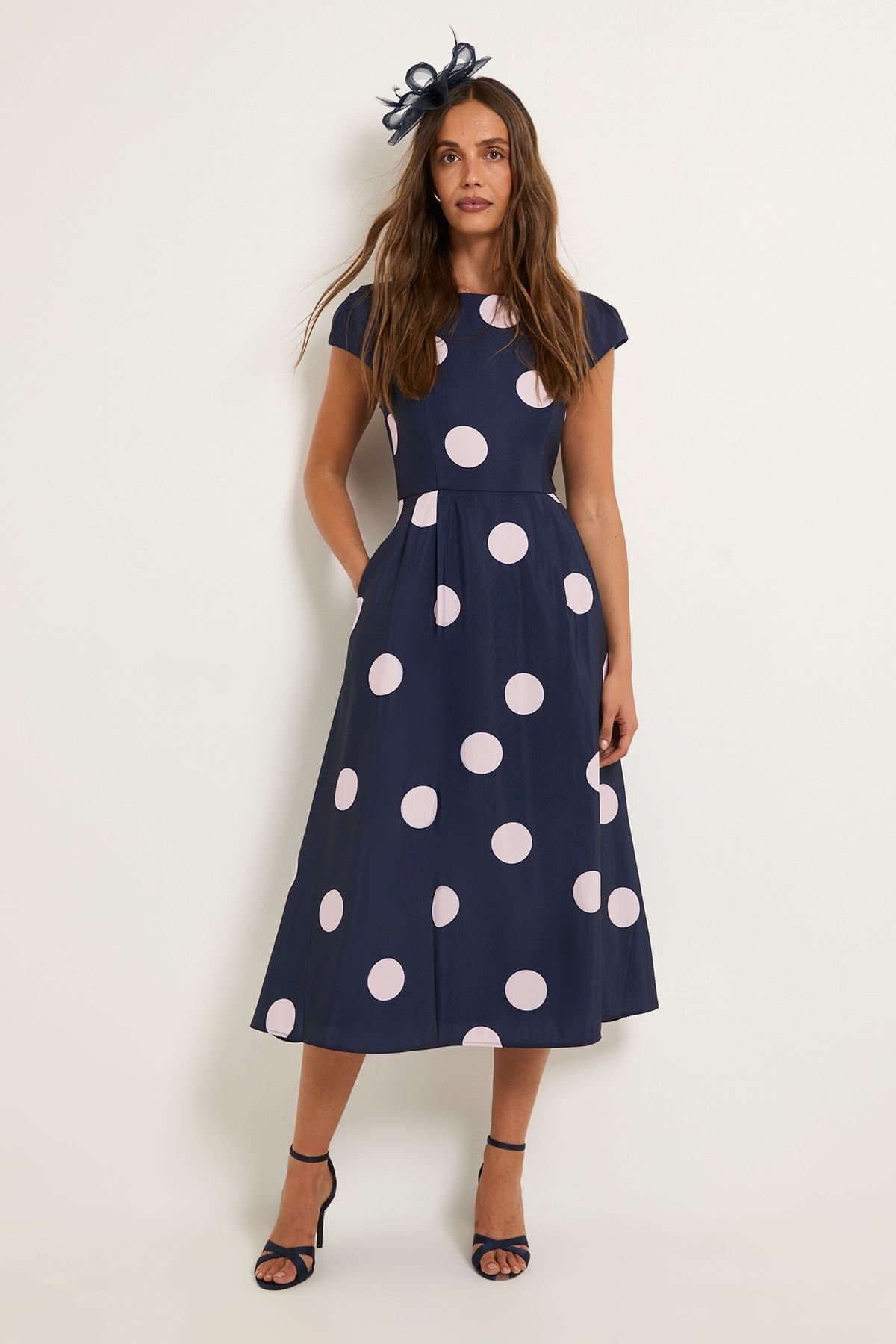 Wallis Wallis Women's Spot Ottoman Fit & Flare Midi Dress in Navy
