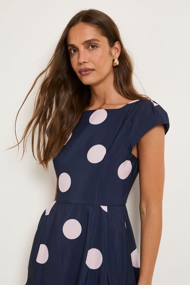 Wallis Wallis Women's Spot Ottoman Fit & Flare Midi Dress in Navy - 2