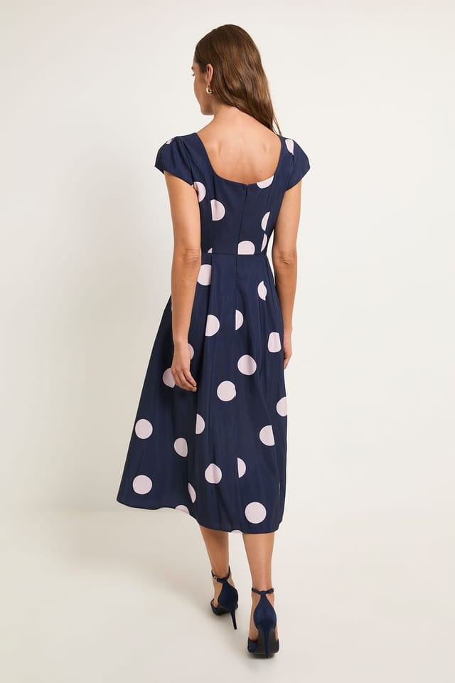 Wallis Wallis Women's Spot Ottoman Fit & Flare Midi Dress in Navy - 3