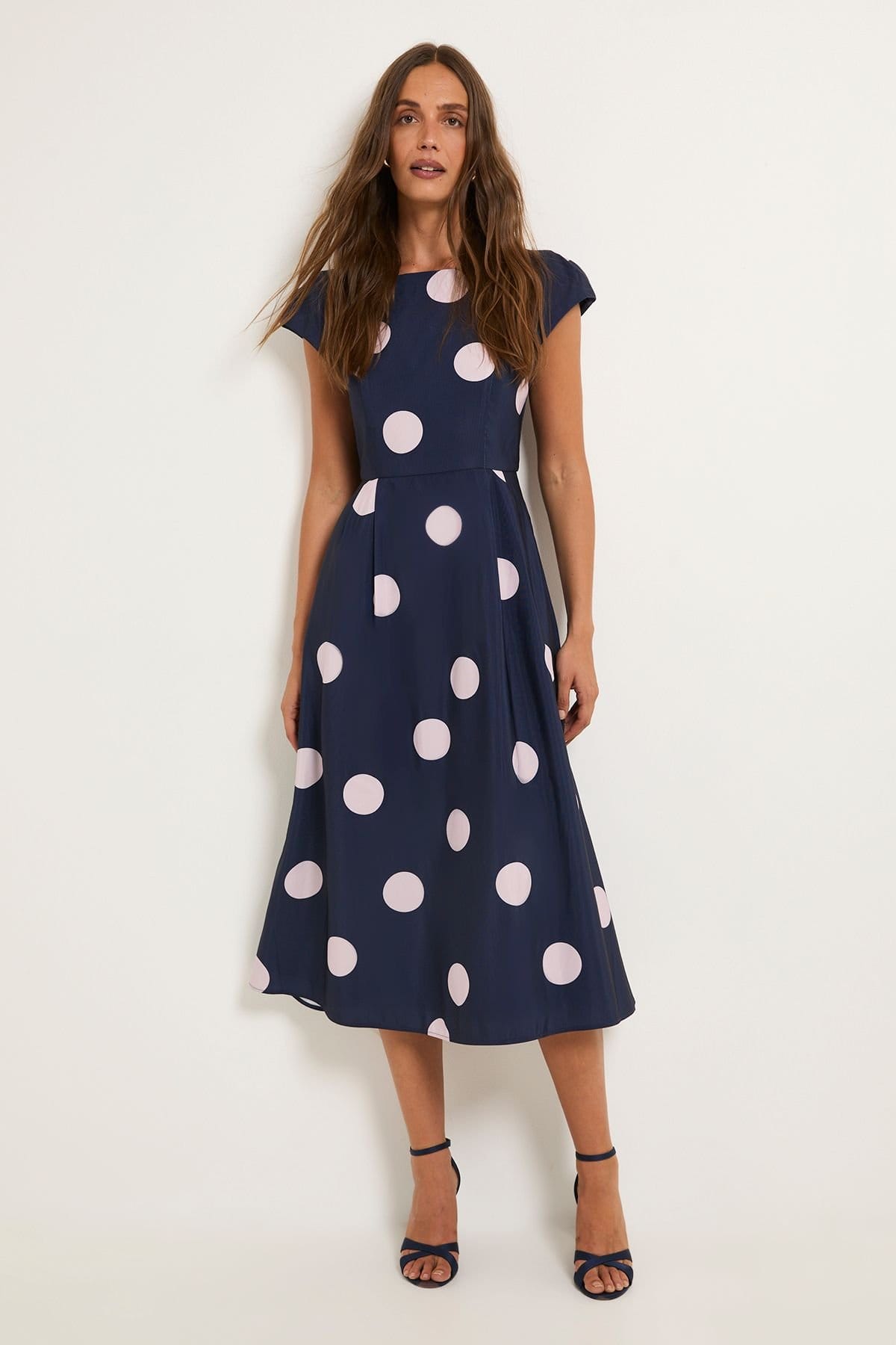 Wallis Wallis Women's Spot Ottoman Fit & Flare Midi Dress in Navy - 4