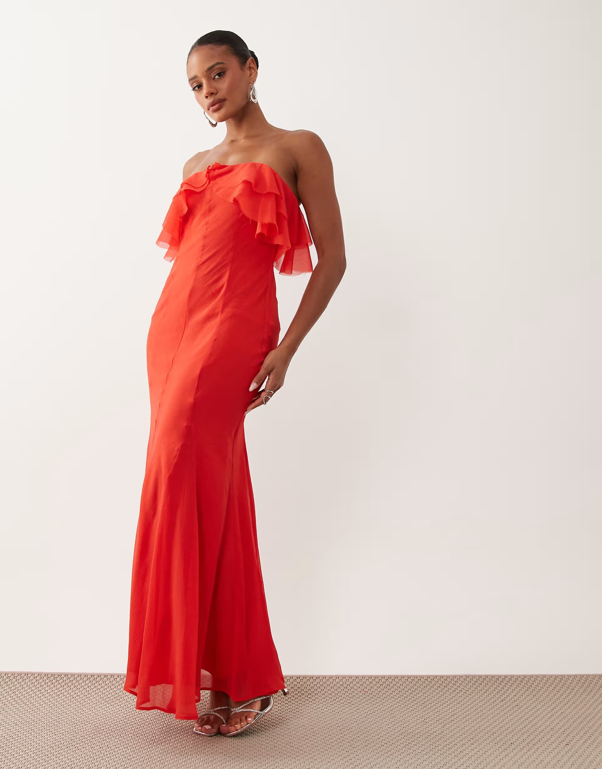 ASOS ASOS DESIGN bandeau maxi dress with godet hem in red
