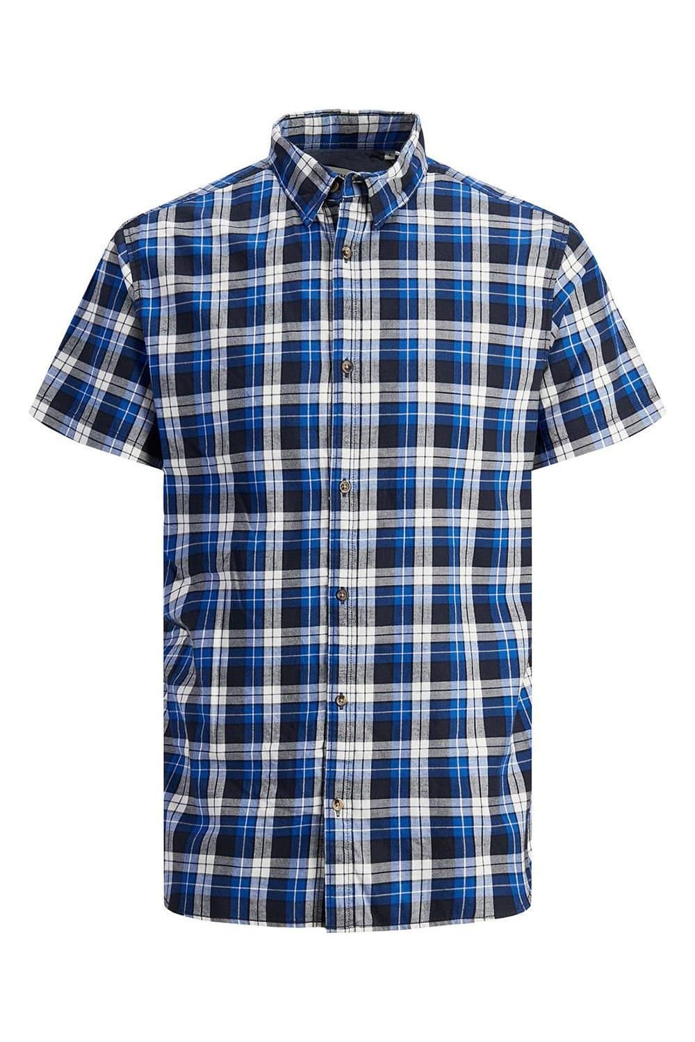 jack & jones Jack & Jones Men's Mens Blue Checked Shirt Cotton Short Sleeve Casual Size S
