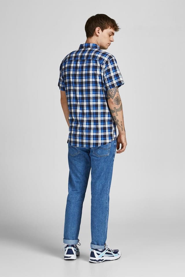 jack & jones Jack & Jones Men's Mens Blue Checked Shirt Cotton Short Sleeve Casual Size S - 3