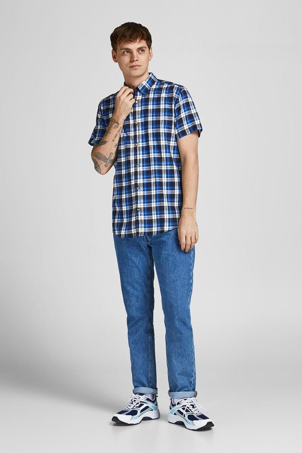 jack & jones Jack & Jones Men's Mens Blue Checked Shirt Cotton Short Sleeve Casual Size S - 4
