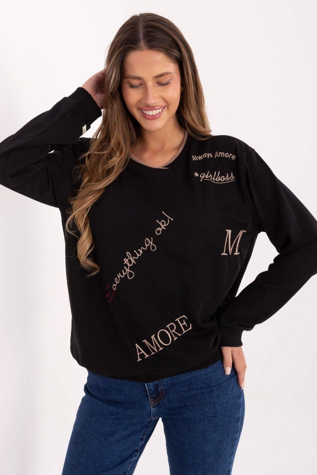 Love Lace Love Lace Women's Embroidered Soft Cotton Polyester Sweatshirt in Black