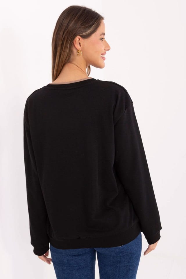 Love Lace Love Lace Women's Embroidered Soft Cotton Polyester Sweatshirt in Black - 3